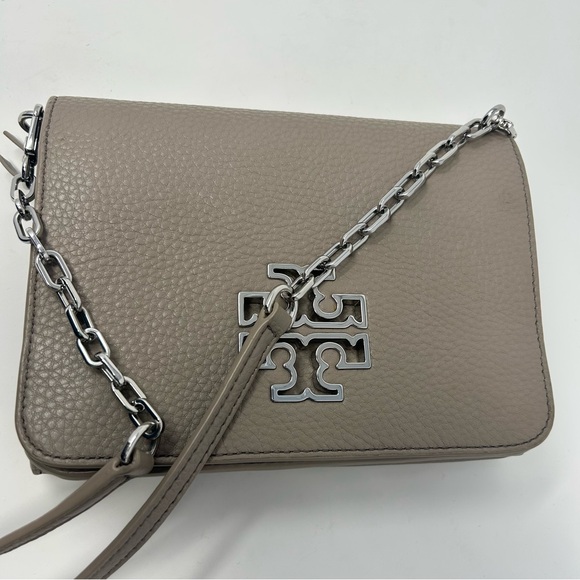 Tory Burch Britten Combo Crossbody Shoulder Bag Taupe Leather Silver‎ Hardware - Picture 2 of 14